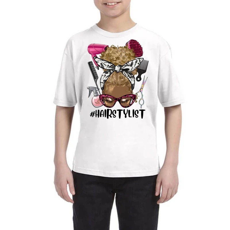 Blonde Afro Messy Bun Hairstylist Youth Tee